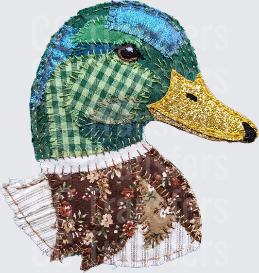 Patchwork Mallard Duck Head Fabric Collage Art (DTF)