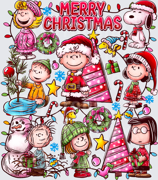 Merry Christmas Cartoon Gang Holiday Scene (DTF)