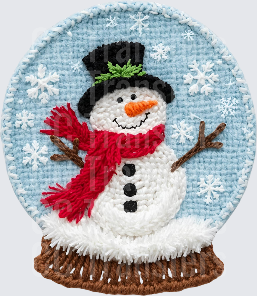 Yarn Embroidery Snowman Snow Globe Snowflakes (DTF)