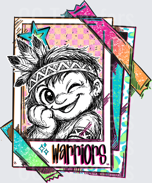 Warriors Mascot Sketch Retro Colorful Card Stack (DTF)