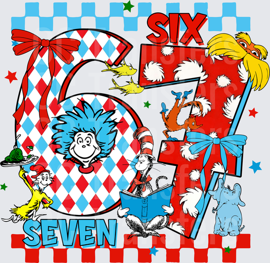 Six Seven Birthday Whimsical Characters Collage (DTF)