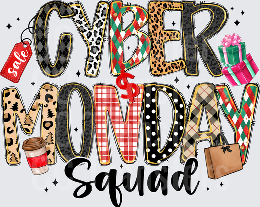 Cyber Monday Squad Leopard Plaid Patterned Letters (DTF)