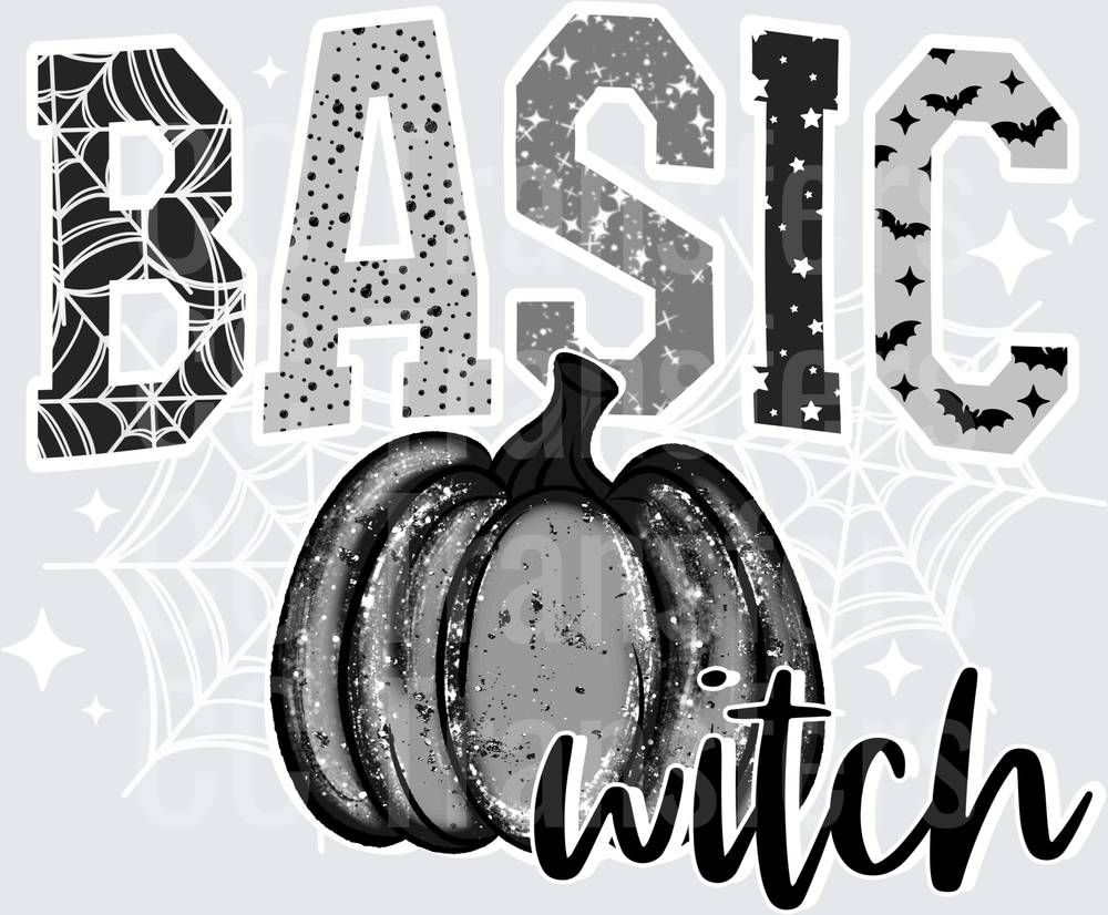 Basic Witch Patterned Letters Glitter Pumpkin Halloween (DTF)