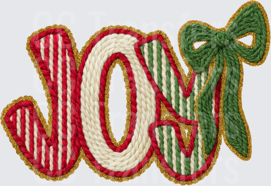 Christmas JOY Embroidered Rope Script with Bow (DTF)
