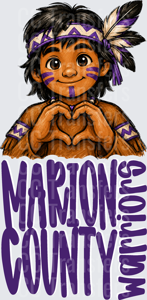 Marion County Warriors Native Mascot Heart Hands (DTF)