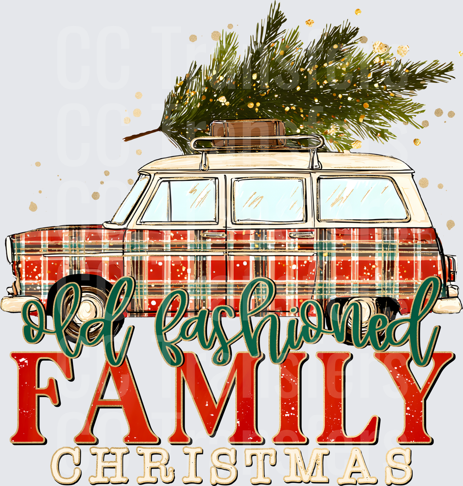 Old Fashioned Family Christmas Vintage Plaid Wagon (DTF)