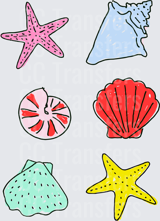 Colorful Seashells and Starfish Beach Bundle (DTF)
