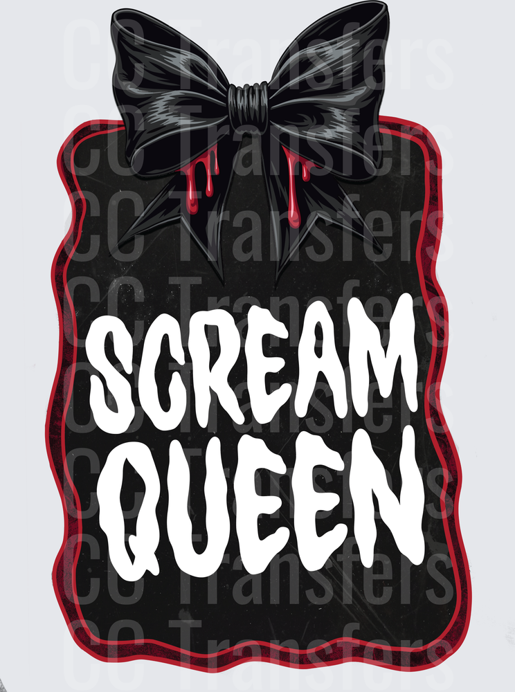 Scream Queen Black Bow Blood Drip Horror Sign (DTF)