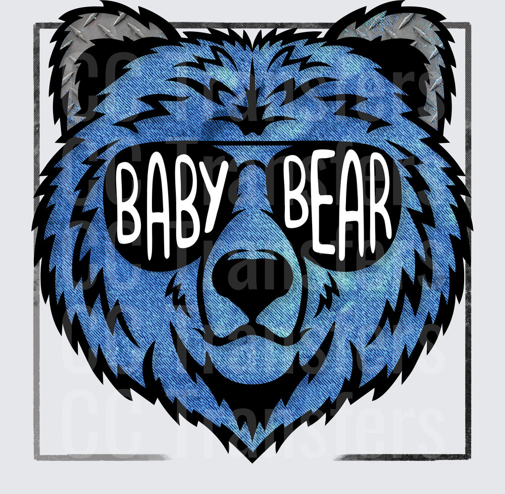 Blue Galaxy Bear Face Sunglasses Baby Bear Text (DTF)