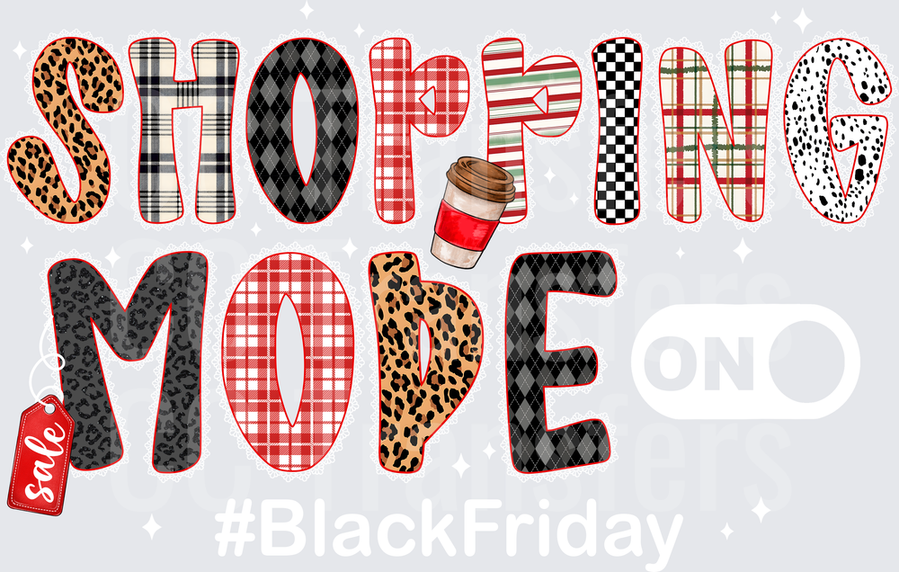 Shopping Mode Mixed Pattern Letters with Coffee Cup (DTF)