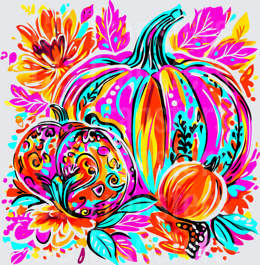 Vibrant Boho Pumpkins Floral Fall Harvest (DTF)