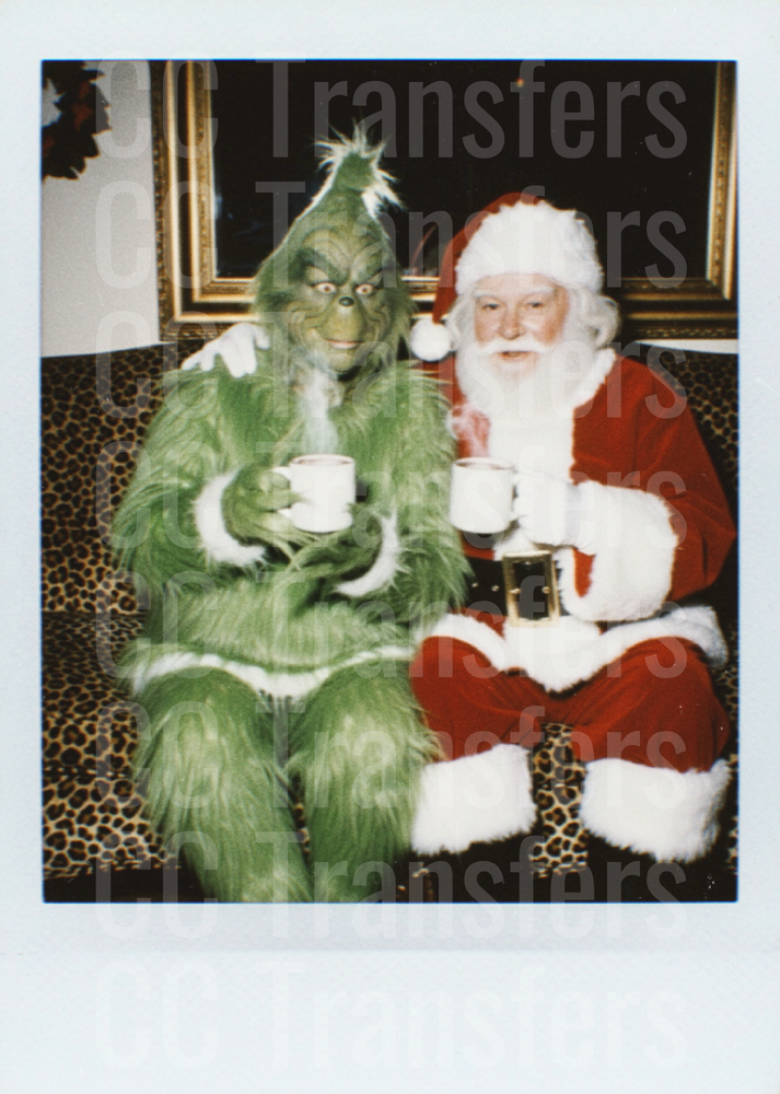 Grinch and Santa Claus Sharing Hot Cocoa Polaroid (DTF)