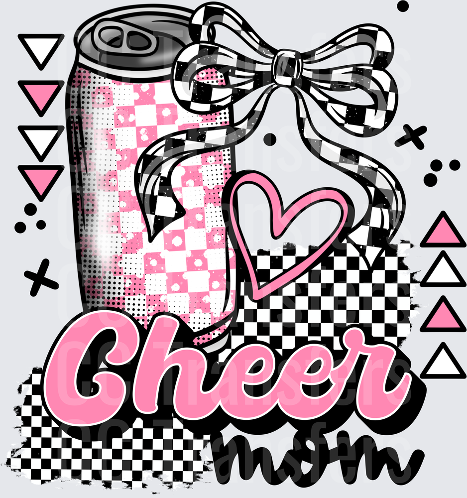 Cheer Mom Checkered Soda Can with Coquette Bow (DTF)