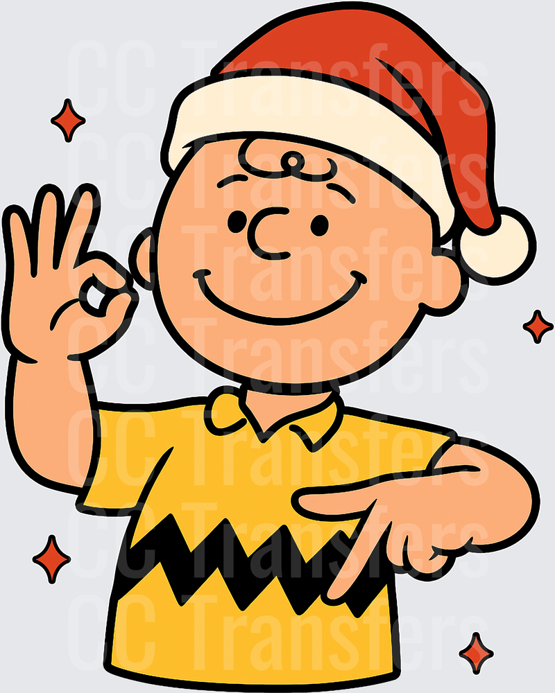 Cartoon Boy Santa Hat OK Hand Sign Zigzag Shirt (DTF)