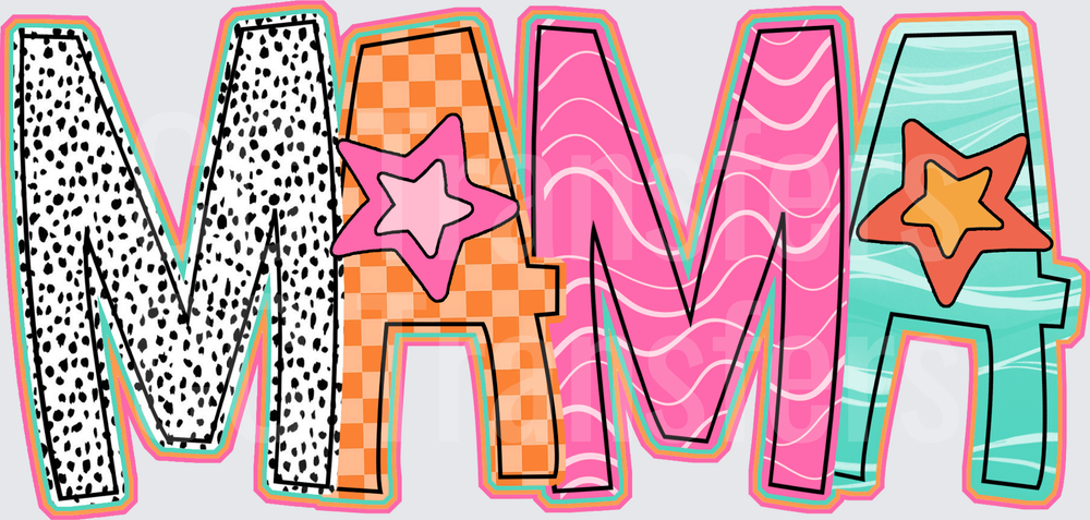 Mama Bold Mixed Pattern Letters with Stars (DTF)