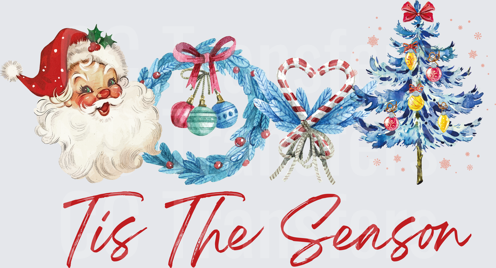Tis The Season Retro Santa Wreath Christmas Tree (DTF)