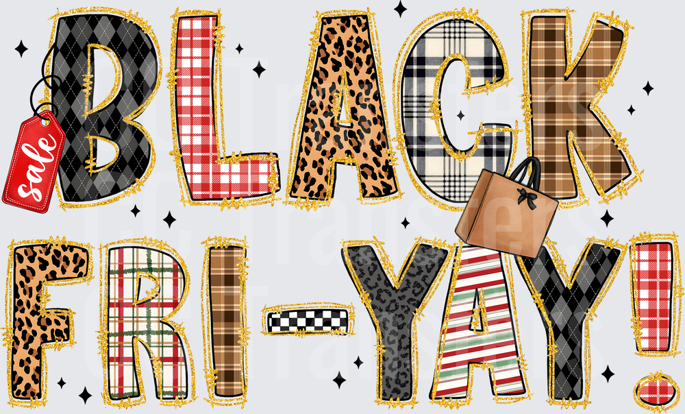 Black Fri-Yay Patterned Letters Sale Tag Shopping Bag (DTF)