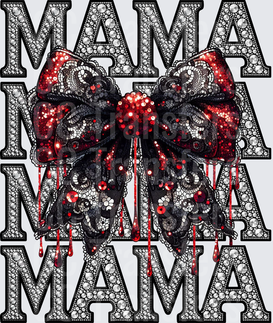 Rhinestone Mama Stacked Text Gothic Blood Drip Bow (DTF)