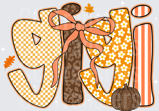 Fall Gigi Patterned Letters Bow Pumpkin Autumn (DTF)