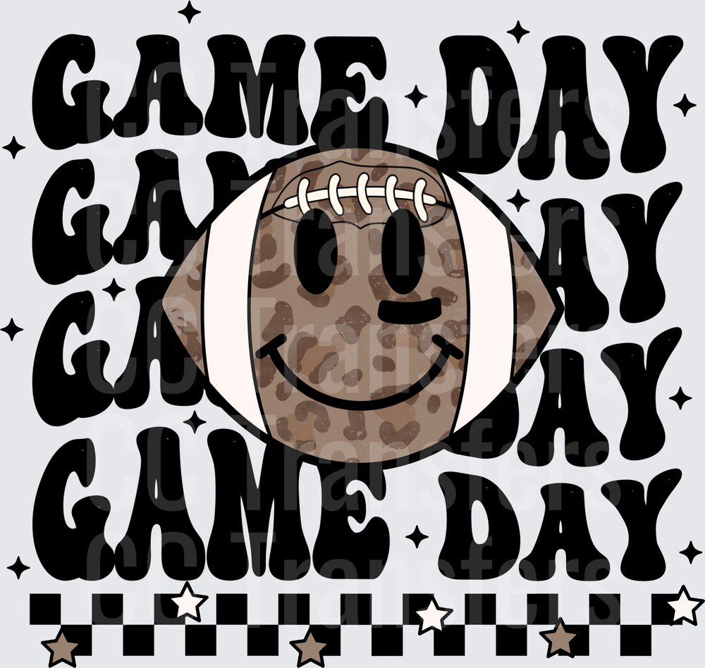 Game Day Retro Smiley Football Leopard Checkered (DTF)