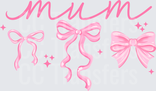 Mum Script with Pink Coquette Bows and Sparkles (DTF)