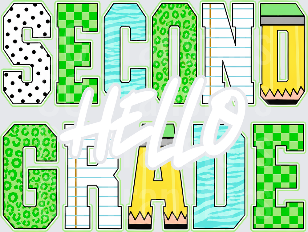 Second Grade Patterned Letters Green School Design (DTF)