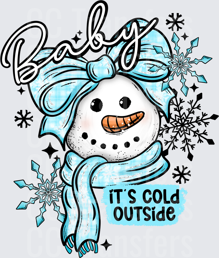 Baby It's Cold Outside Snowman with Blue Plaid Bow (DTF)