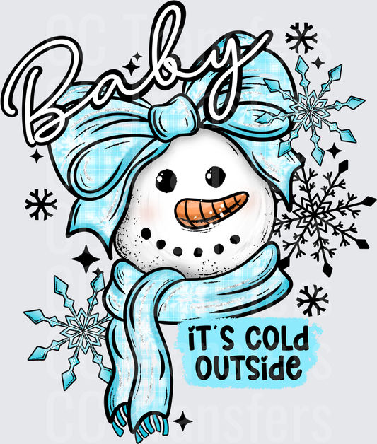 Baby It's Cold Outside Snowman with Blue Plaid Bow (DTF)