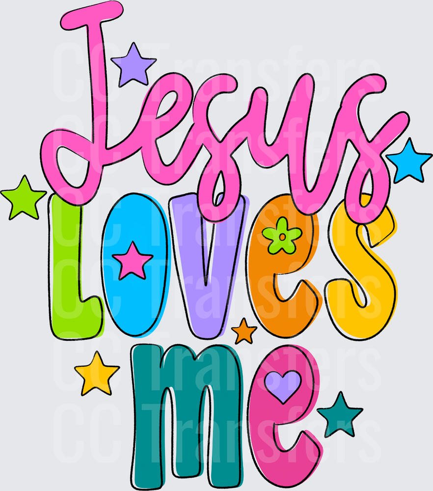 Jesus Loves Me Colorful Retro Lettering Stars (DTF)