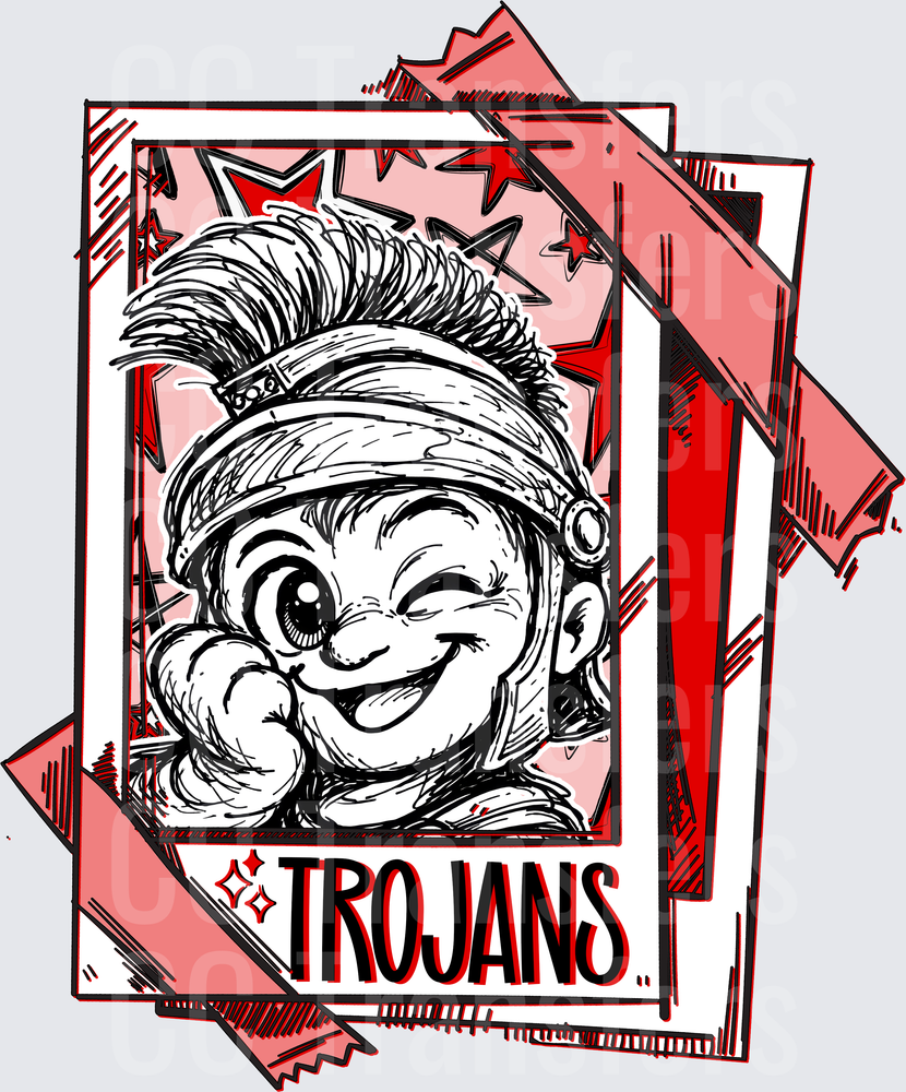Cartoon Trojan Warrior Mascot Winking Sketch Card Design (DTF)