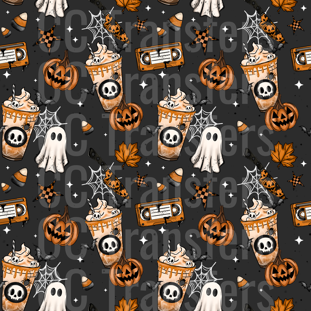 Halloween Spooky Latte Pumpkins Ghosts Pattern (DTF)