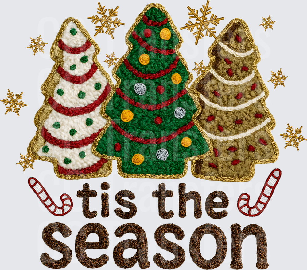 Tis The Season Embroidery Style Christmas Trees (DTF)