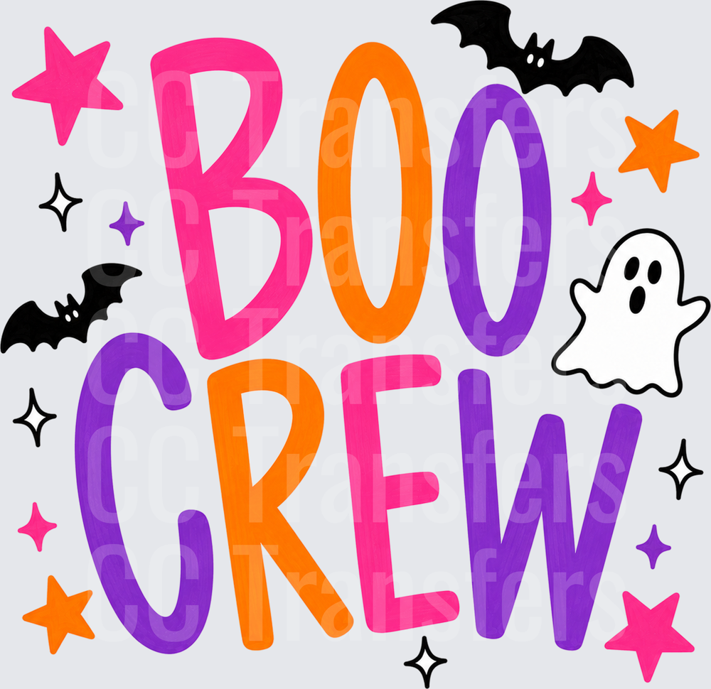 Boo Crew Halloween Ghost Bat Stars Colorful Text (DTF)