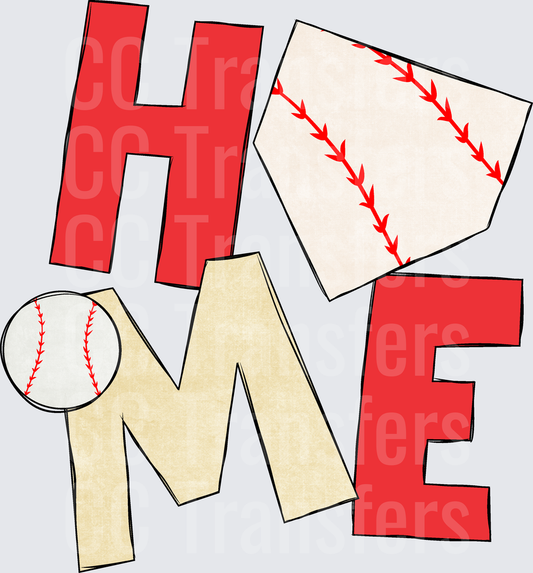 Baseball Home Plate and Ball HOME Letter Design (DTF)