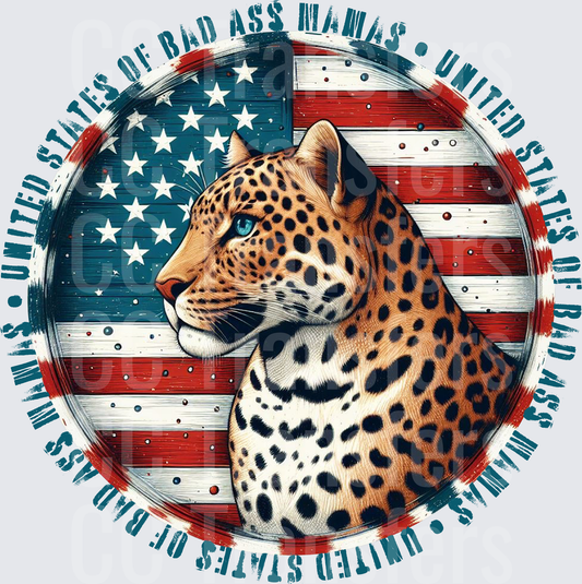 United States of Bad Ass Mamas Leopard Flag Circle (DTF)