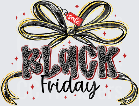 Black Friday Sale Bow Leopard Print Sparkle Design (DTF)