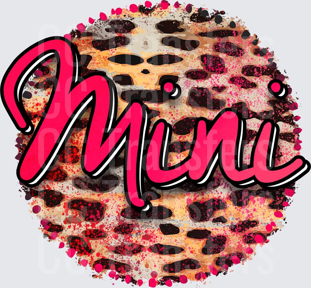 Mini Leopard Print Circle Grunge Hot Pink Script (DTF)