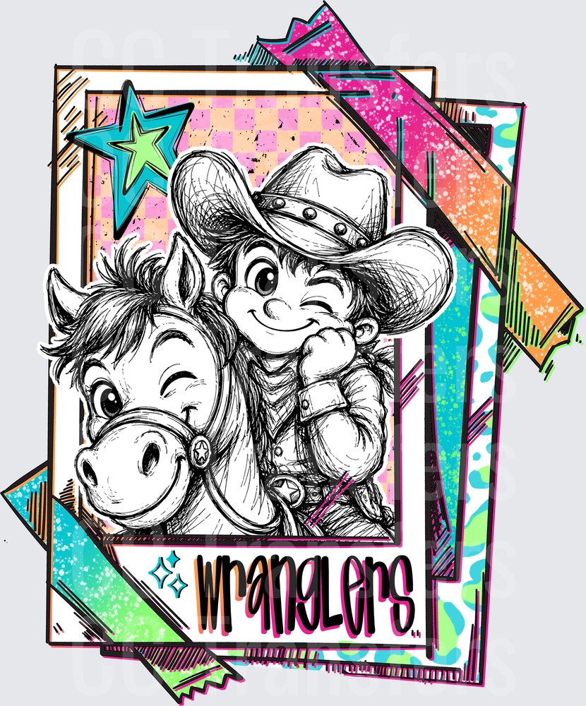 Cute Cowboy Kid and Horse Wranglers Retro Pop Art (DTF)