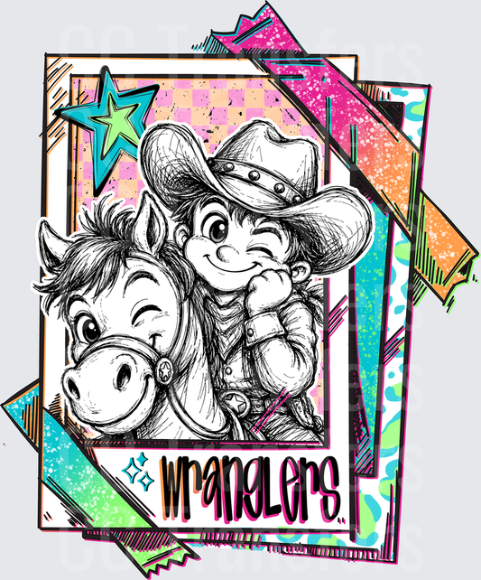 Cute Cowboy Kid and Horse Wranglers Retro Pop Art (DTF)