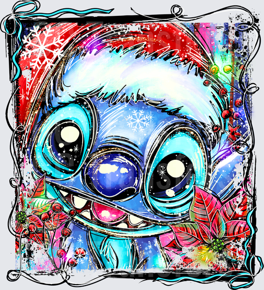 Cute Blue Alien Christmas Santa Hat Holiday Art (DTF)