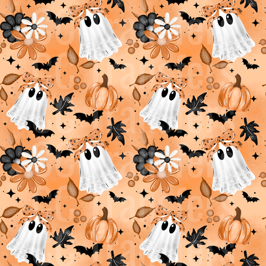 Cute Ghost Bow Halloween Floral Pumpkin Bat Pattern (DTF)
