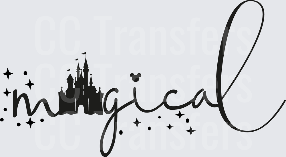 Magical Castle Script with Sparkles and Mouse Ears (DTF)