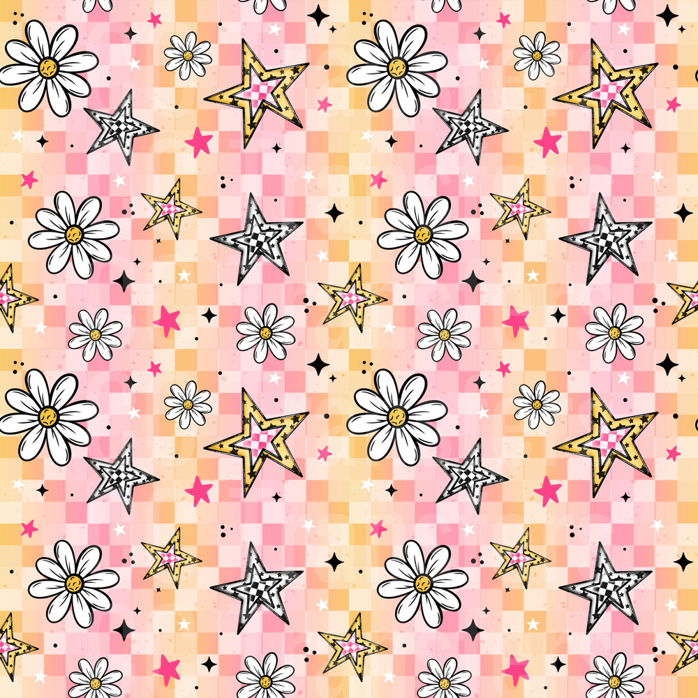 Retro Checkered Daisy Star Sparkle Pattern (DTF)