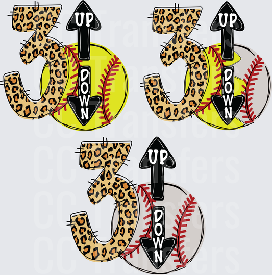 3 Up 3 Down Leopard Print Baseball Softball Bundle (DTF)