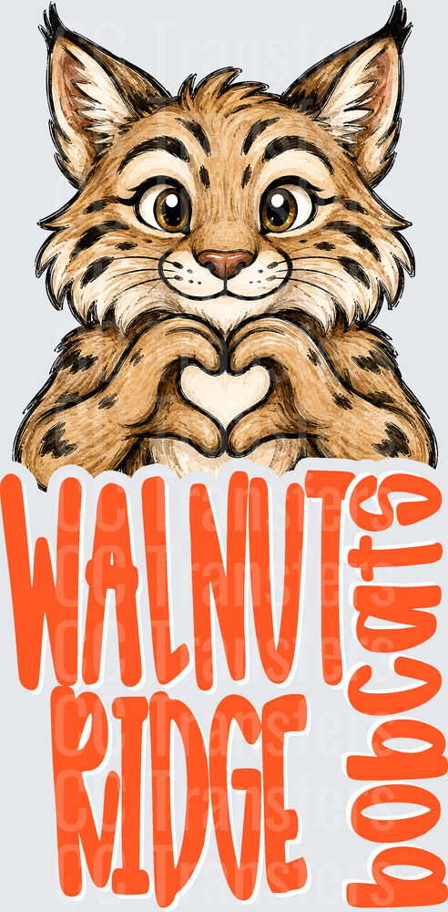 Walnut Ridge Bobcats Cute Mascot Heart Hands (DTF)