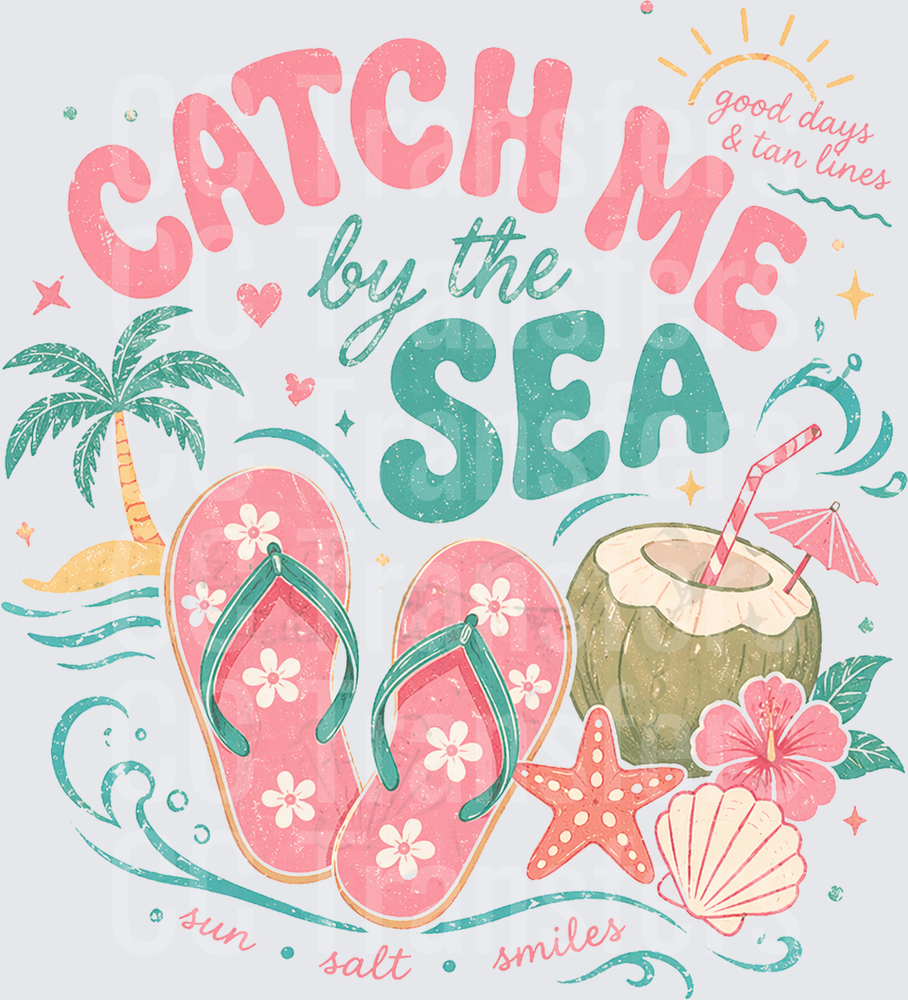 Catch Me By the Sea Beach Summer Vibes Floral Flip Flops (DTF)