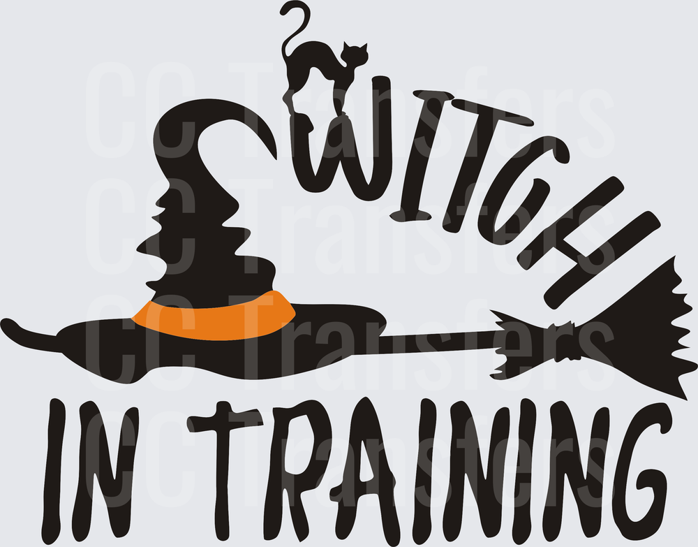 Witch In Training Hat Broomstick Black Cat Halloween (DTF)