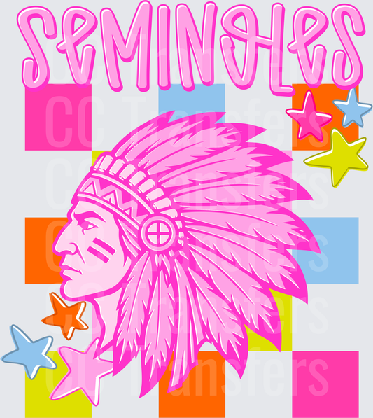 Seminoles Native Chief Pink Retro Colorful Stars (DTF)
