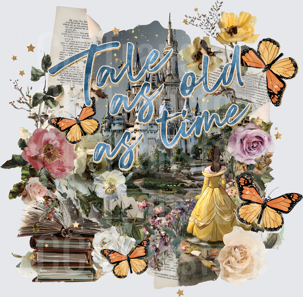 Tale As Old As Time Princess Castle Floral Collage (DTF)