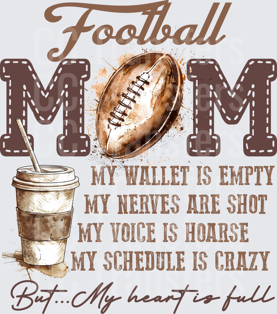 Football Mom My Heart Is Full Coffee Cup Design (DTF)